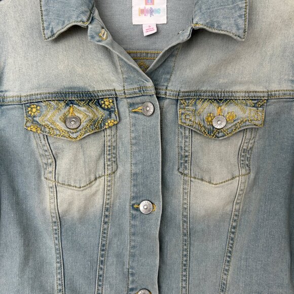 LuLaRoe Jaxon Light Wash Embroidered Denim Jacket (S) - Picture 11 of 15
